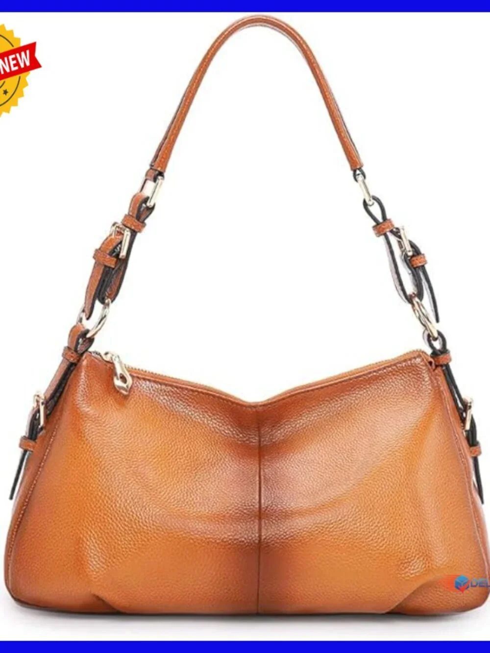 Genuine Leather Hobo Handbag with Adjustable Strap, Multiple Pockets